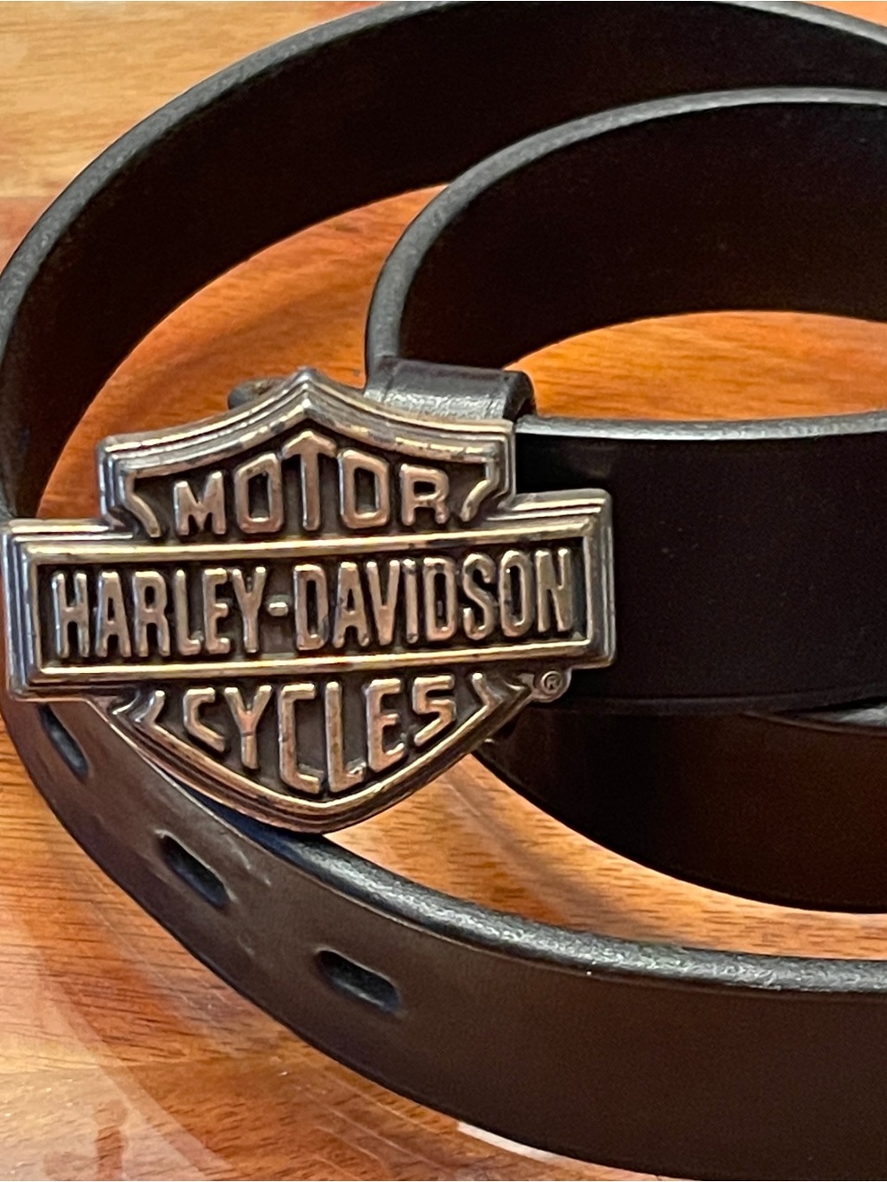 Harley-Davidson Black Leather Belt with Silver Bar & Shield Buckle
